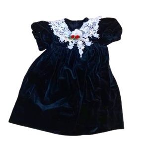 Toddler Black Dress with lace trim and rosettes